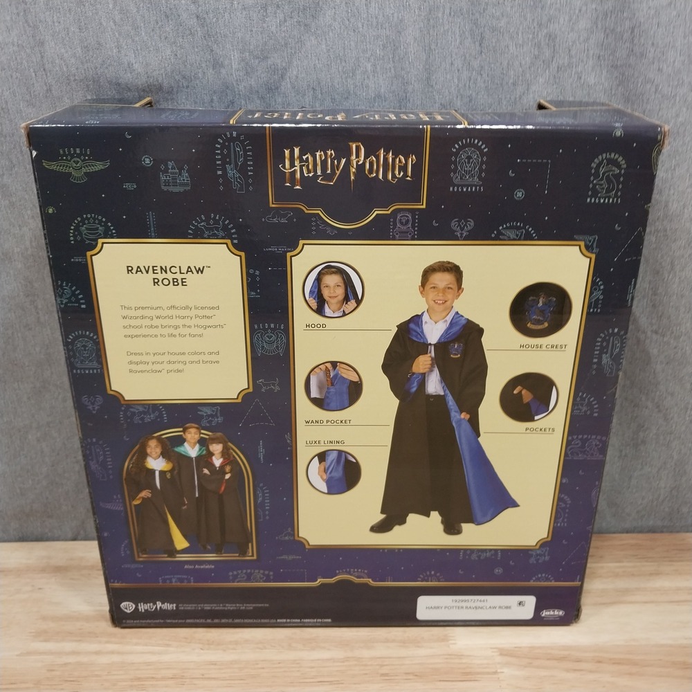 Harry Potter Ravenclaw Robe Kids Hooded Costume Wand Pocket 10-12x Black Blue - Picture 2 of 7